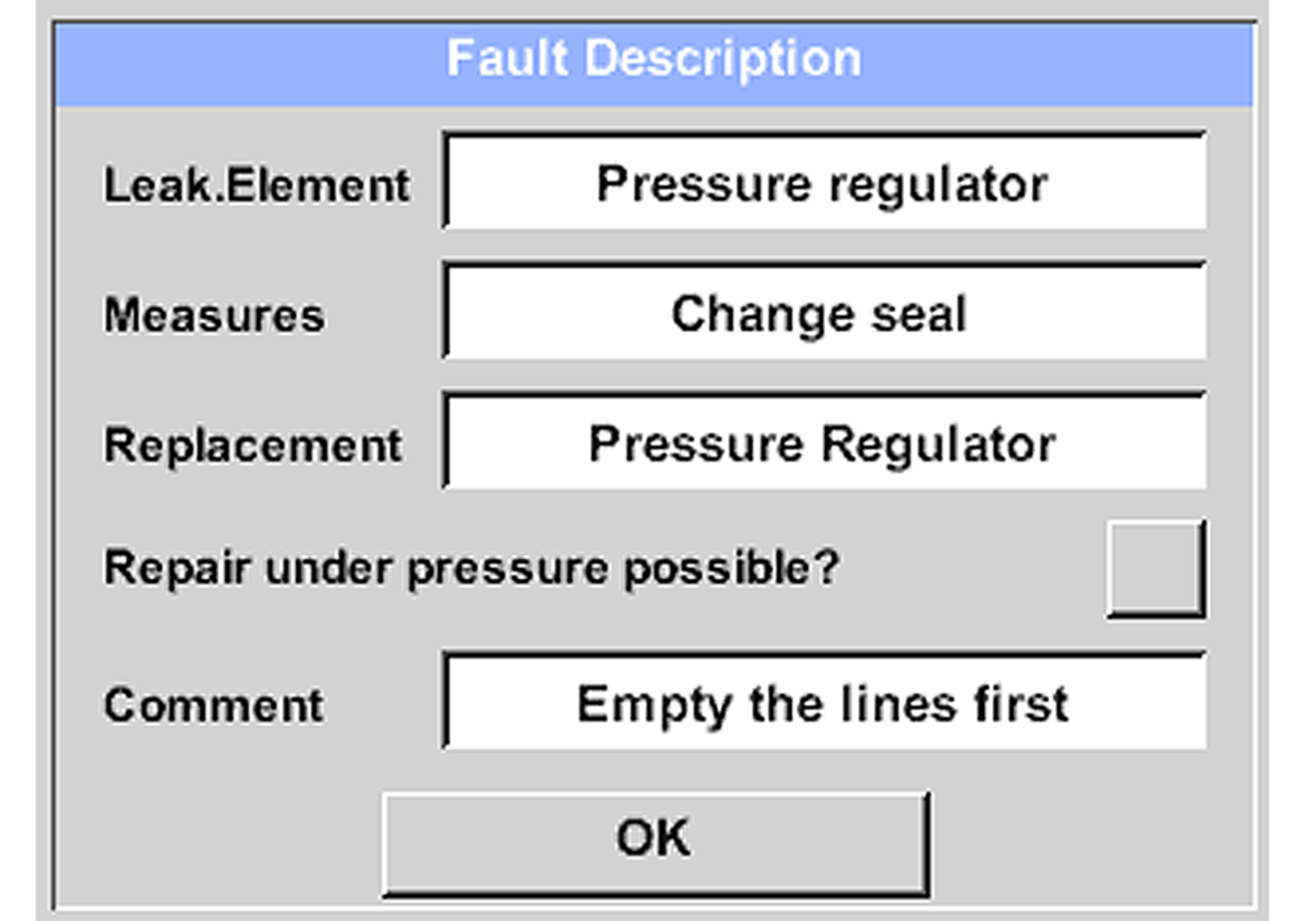 User Interface - fault description