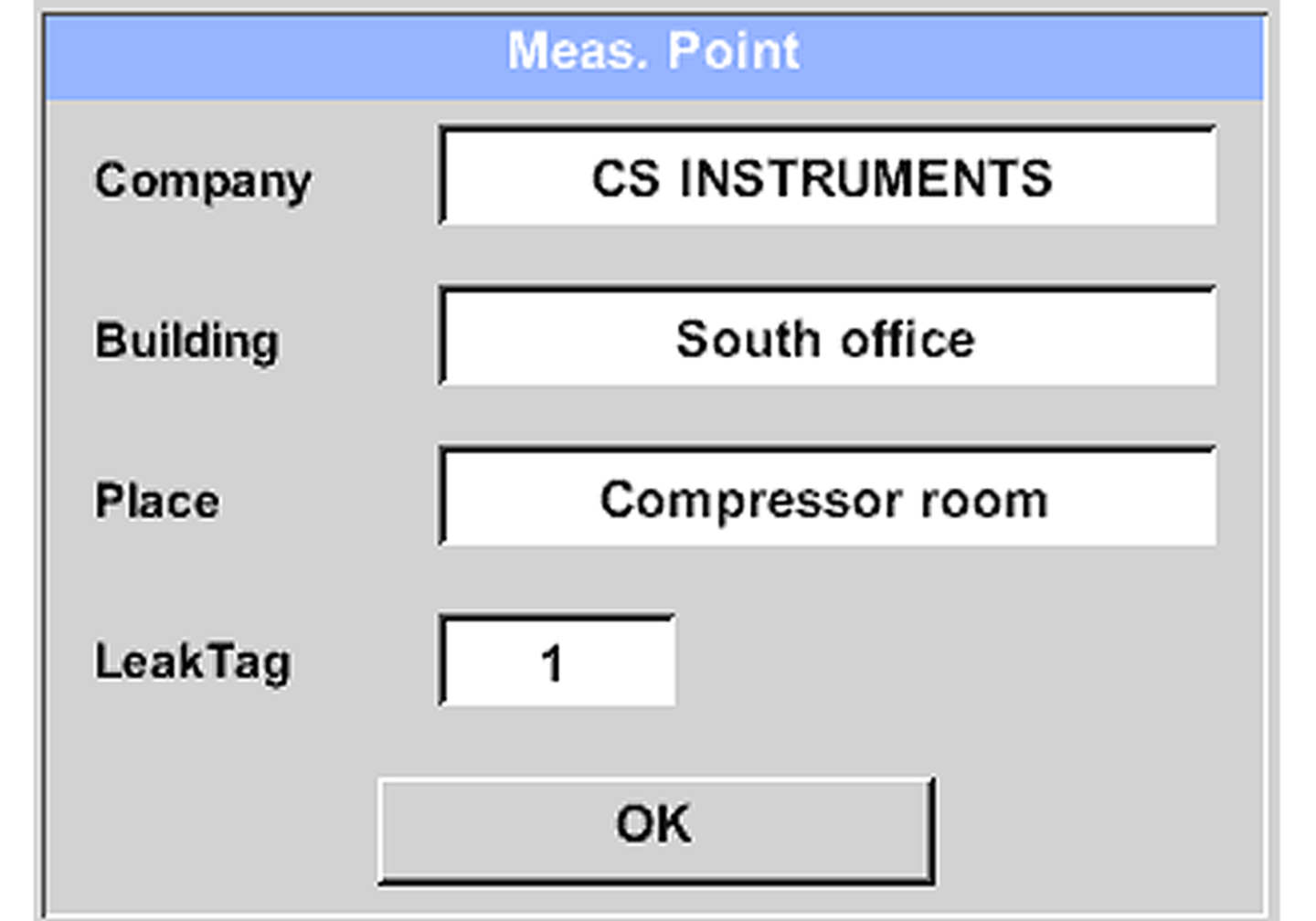 User interface - measuring point of the leakage