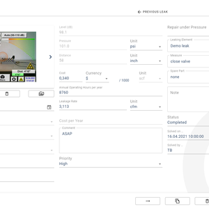 Documentation of individual leakages / detailed view